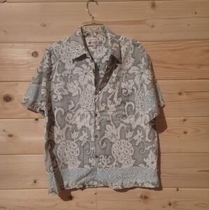 Vintage MCD Tropical Classics Gray Floral Short Sleeve Button Size S 22x28
